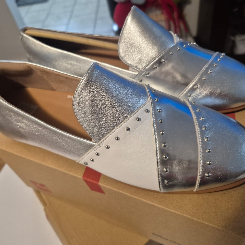 Silver and White Women's Loafers